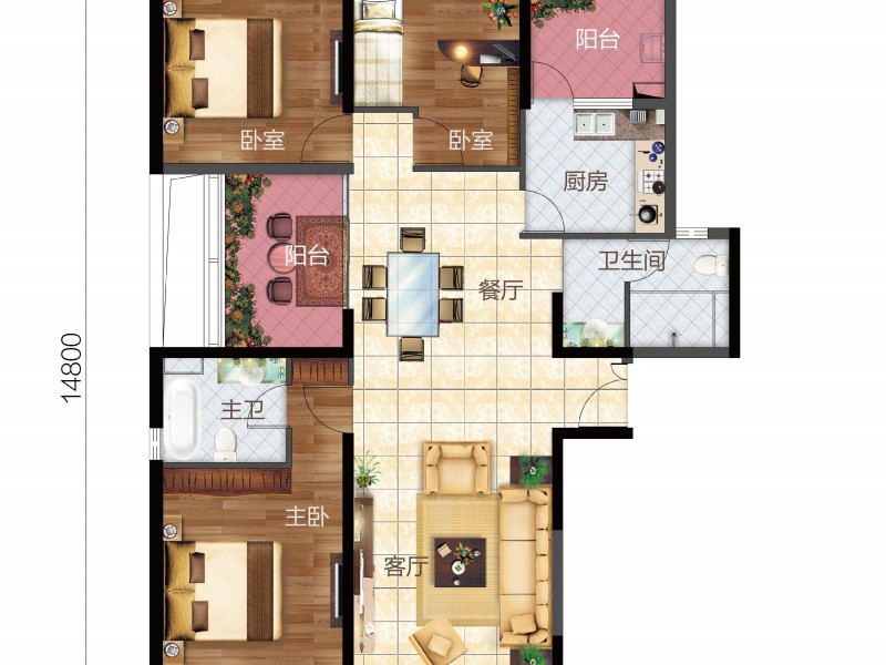 3室2廳2陽臺(tái) 華信悅峰戶型圖