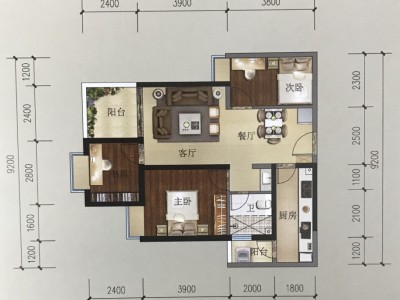 3室2廳1陽臺 潤城第五大道戶型圖