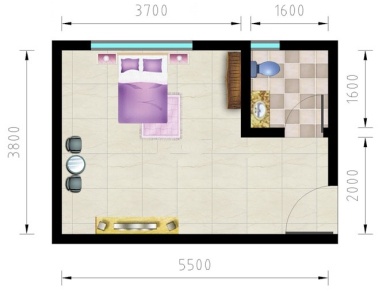 1室1厅 时代贸港公寓户型图