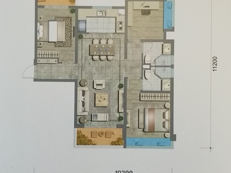 3室2厅2阳台 绿地滇池国际健康城户型图