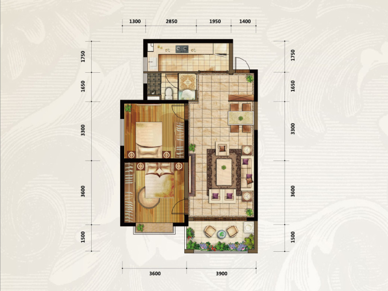 2室2廳1陽臺(tái) 中鐵水岸青城A1地塊戶型圖