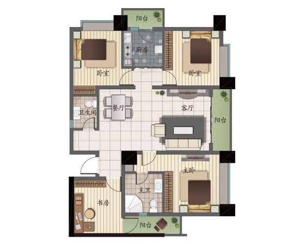 4室2廳3陽(yáng)臺(tái) 天驕北麓南區(qū)戶型圖