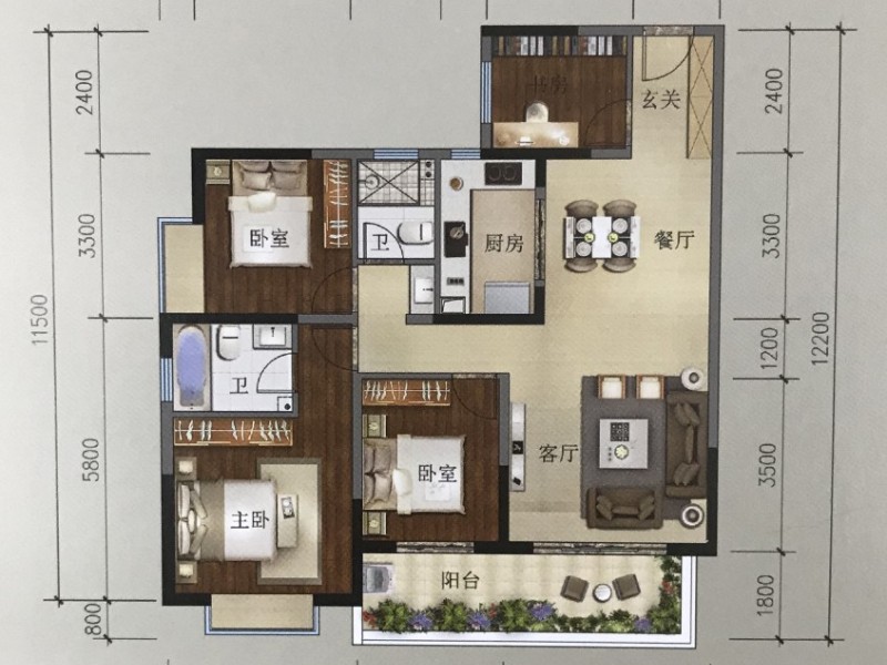 3室2廳2陽臺 潤城第五大道戶型圖