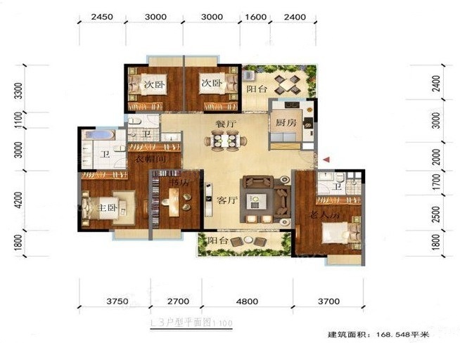 4室2廳2陽臺(tái) 長水航城戶型圖