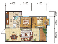 2室2廳1陽臺(tái) 華飛名盛世界戶型圖