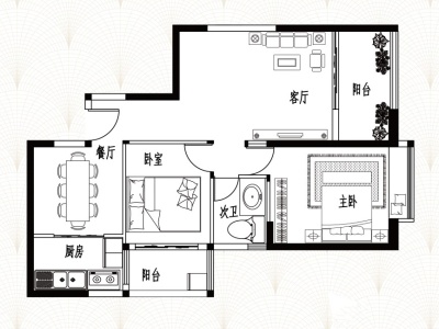 2室2廳2陽(yáng)臺(tái) 佳兆業(yè)壹號(hào)公館