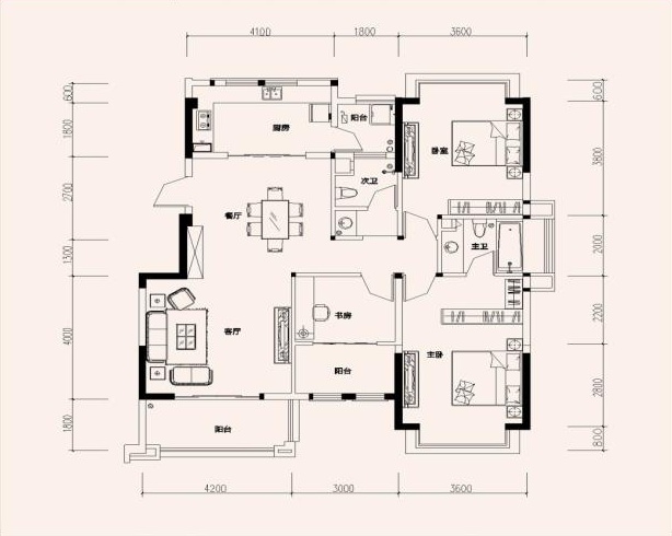 3室2廳2陽(yáng)臺(tái) 銀海白沙郡戶型圖