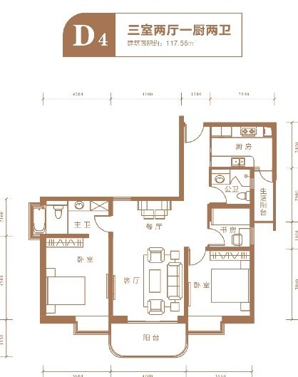 3室2廳1陽臺 江東境界戶型圖