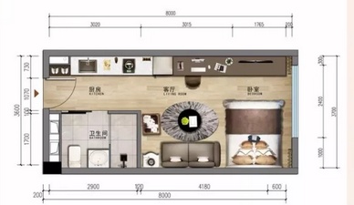 1室1厅 九夏云水克拉公寓公寓户型图