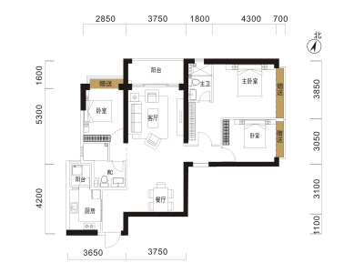 3室2厅 海伦国际米兰区户型图
