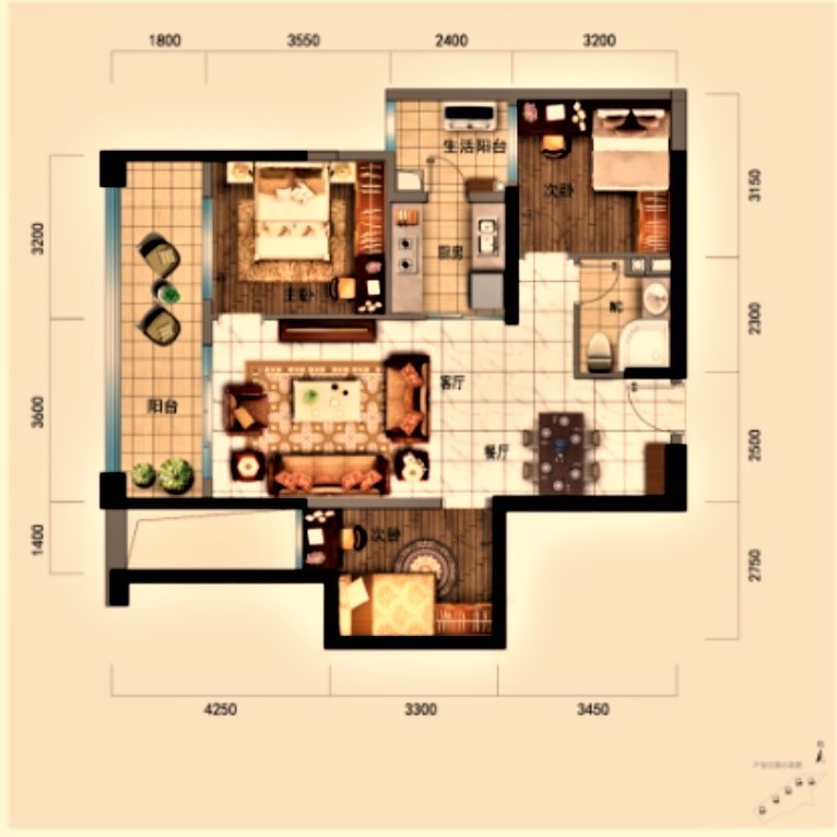 2室2廳1陽臺 碧桂園北城映象春分苑戶型圖
