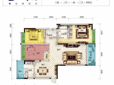 3室2廳2陽臺 筑友雙河灣德馨苑戶型圖