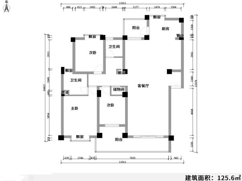 3室2廳2陽(yáng)臺(tái) 白龍?zhí)犊@淏園戶型圖