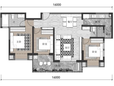 3室2廳2陽臺 融城昆明湖湖珀戶型圖