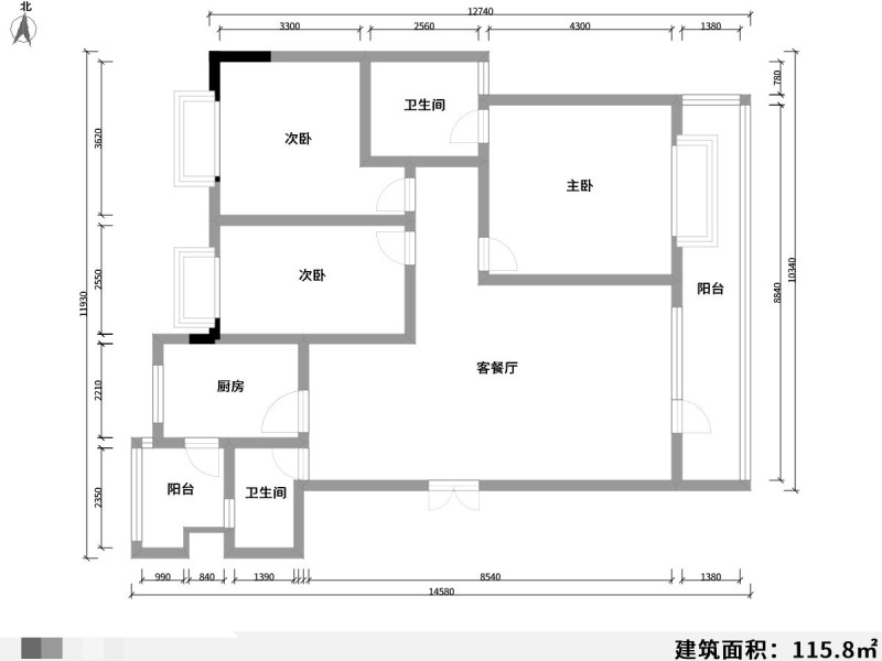 4室2廳2陽臺 滇池嶺秀二期戶型圖