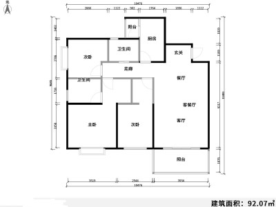 3室2厅1阳台 鼎易天景户型图