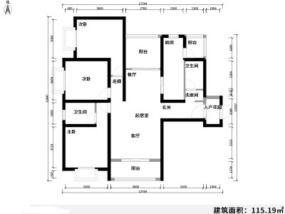 3室2廳2陽(yáng)臺(tái) 西府景苑戶型圖