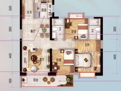 3室2廳 碧桂園云南映象云彩戶型圖