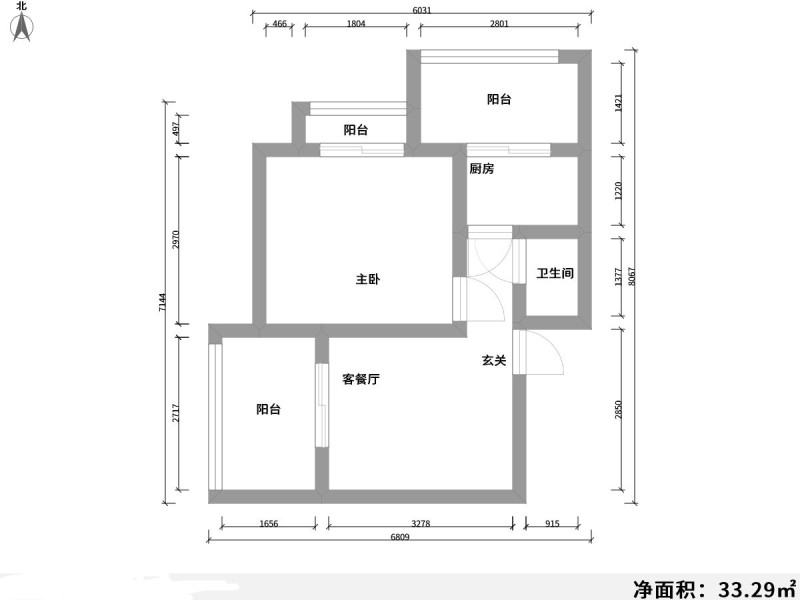2室1廳2陽臺 春光小區(qū)戶型圖