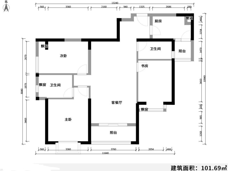 3室2廳2陽臺 蘭亭上錦二期戶型圖