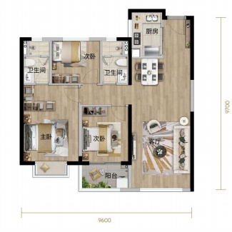 3室2廳1陽臺 中駿云谷小鎮(zhèn)8號地塊