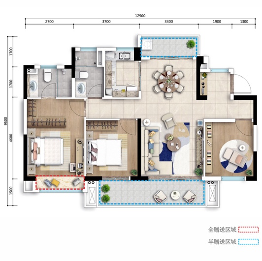 3室2廳2陽臺 七彩云南古滇名城林云里戶型圖