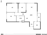 3室2廳1陽臺 中海學府路8號戶型圖
