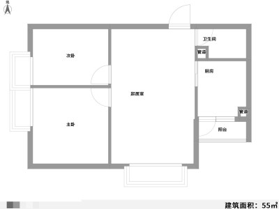 2室2厅1阳台 中产风尚中心户型图