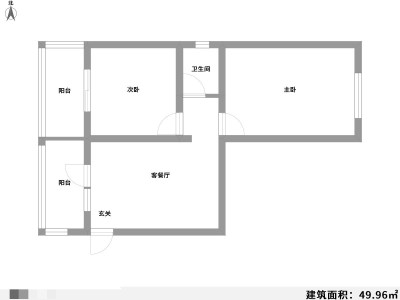 2室1厅1阳台 江岸小区户型图