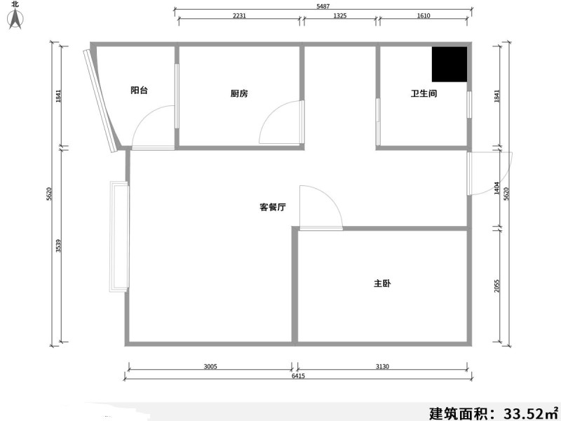1室1厅 江东花城公寓户型图