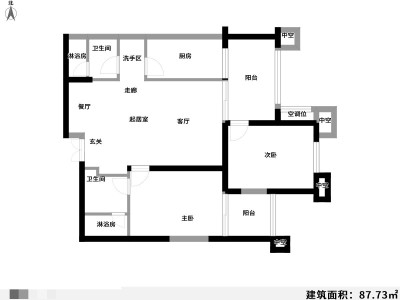 3室2廳1陽(yáng)臺(tái) 濱江俊園塞納組團(tuán)戶型圖