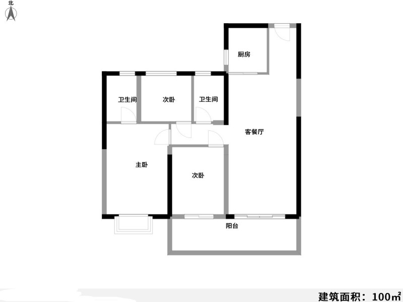 3室2厅1阳台 北辰财富中心户型图