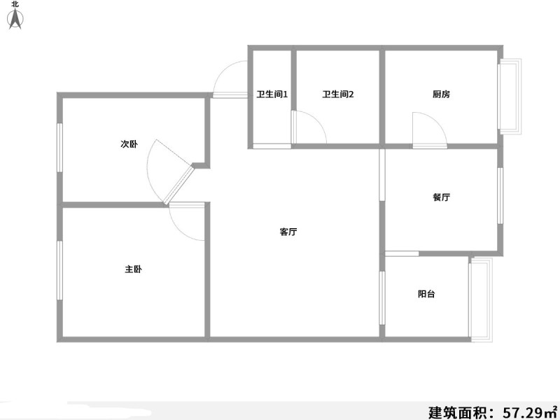 2室2厅1阳台 白龙小区户型图