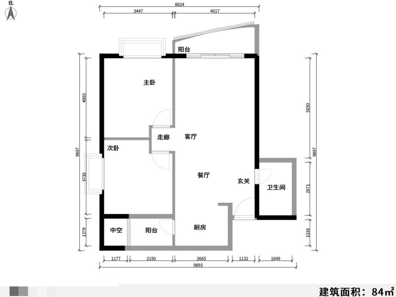 2室2厅1阳台 枫蓝国际户型图