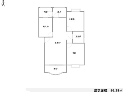 3室2厅2阳台 北辰小区茶花苑户型图