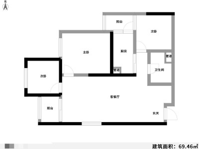 3室2廳1陽臺 俊發(fā)城芙蓉苑戶型圖