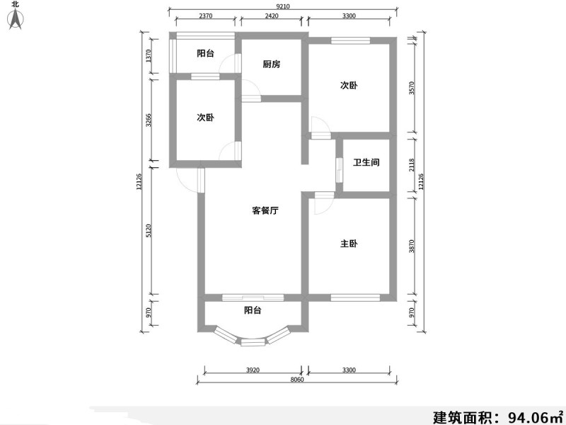 4室2厅2阳台 北辰小区茶花苑户型图