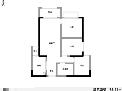 2室2厅1阳台 未名城A3户型图