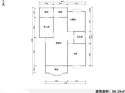 3室2厅1阳台 北辰小区茶花苑户型图