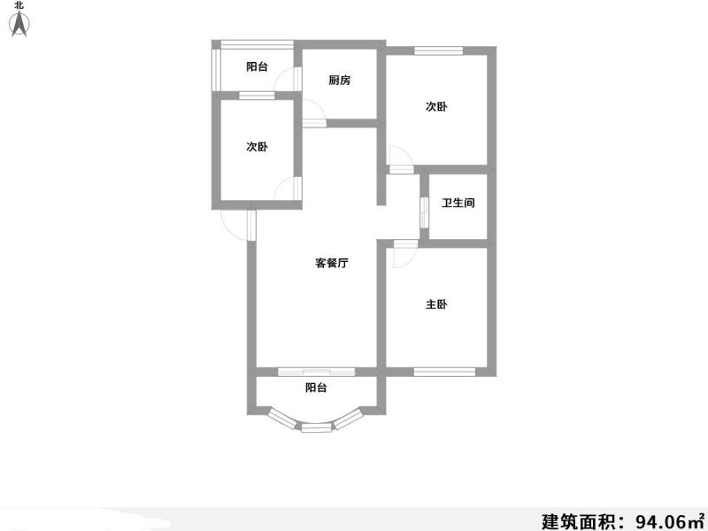 4室2厅2阳台 北辰小区茶花苑户型图