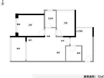 2室1厅1阳台 锦泰花园户型图