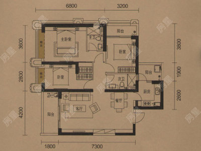 3室2厅1阳台 海伦国际海乐城户型图