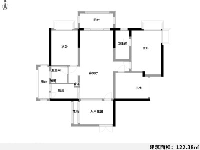 2室2厅1阳台 同德锦江嘉园户型图