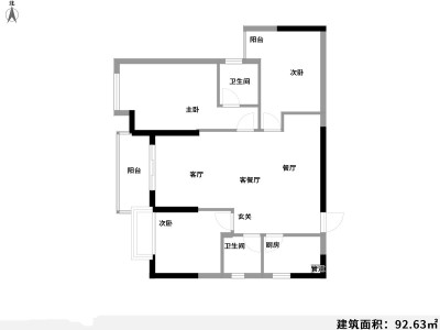 2室2厅1阳台 德润朗悦湾公寓户型图