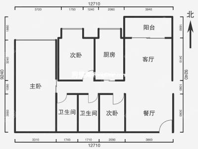 3室2厅2阳台 海伦国际海德区户型图