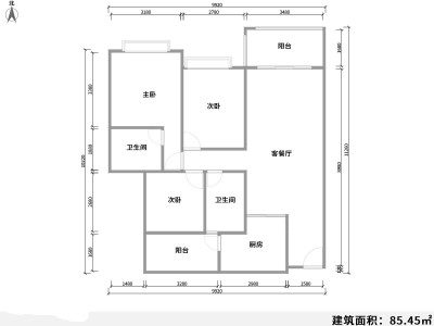 3室2厅1阳台 中海锦苑户型图