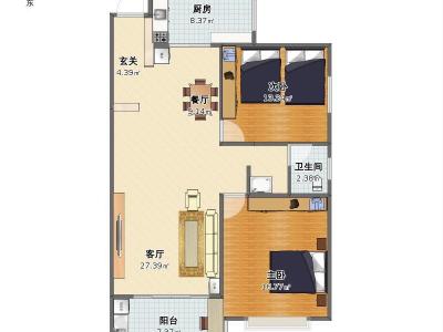 2室1厅1阳台 书林街新桥村户型图
