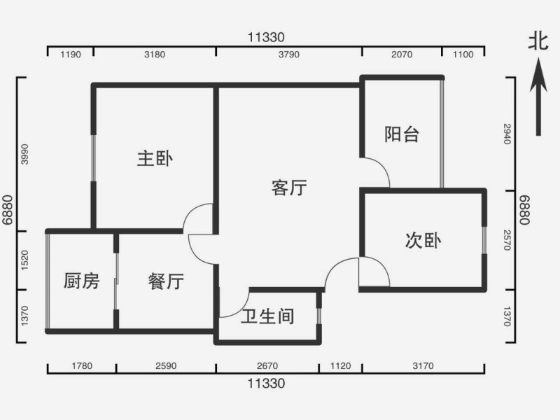 2室1厅1阳台 茭菱公寓户型图