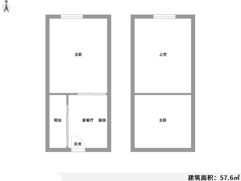 2室1厅 实力心城公寓户型图