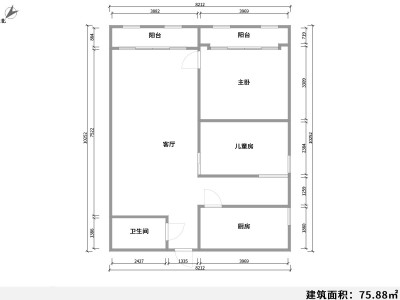 2室2廳2陽臺(tái) SOHO俊園戶型圖